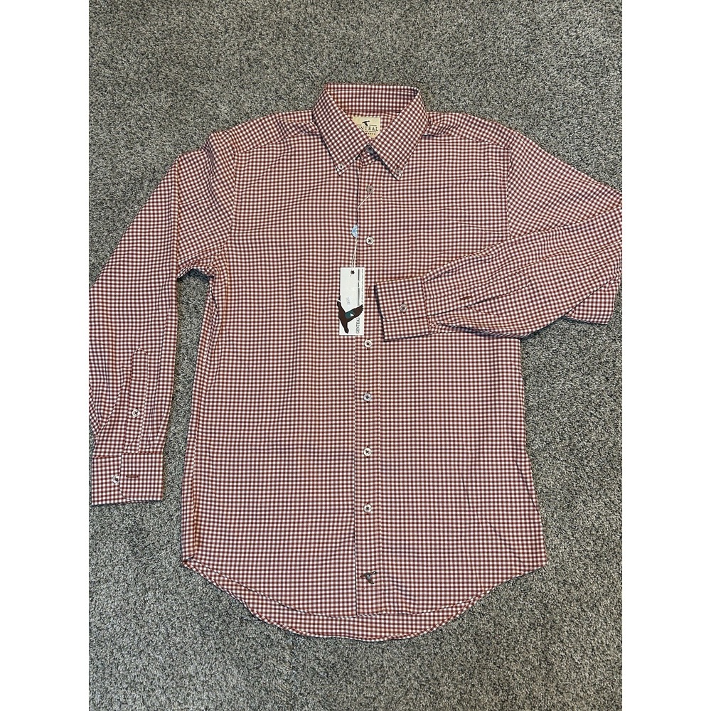 NWT Genteal Performance Button Down Mens SMALL Long Sleeve Plaid Gingham RED‎ - Picture 2 of 8